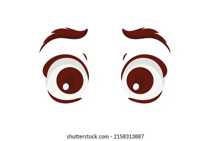 Close Up Scared Face Of Beautiful Woman With Beautiful Eyes And Big Pretty Eyelashes And Eyebrows. Vector Illustration