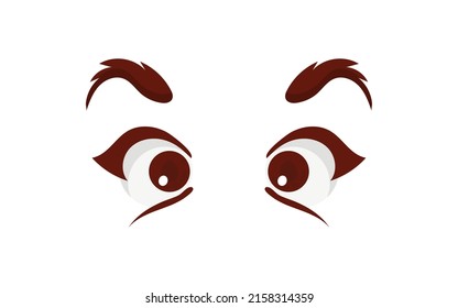 Close Up Scared Face Of Beautiful Woman With Beautiful Eyes And Big Pretty Eyelashes And Eyebrows. Vector Illustration