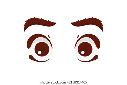 Close Up Scared Face Of Beautiful Woman With Beautiful Eyes And Big Pretty Eyelashes And Eyebrows. Vector Illustration