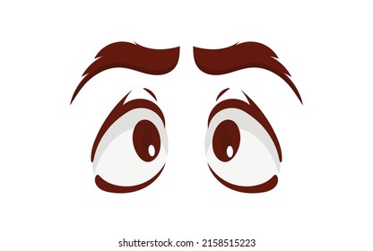 Close Up Scared Face Of Beautiful Woman With Beautiful Eyes And Big Pretty Eyelashes And Eyebrows. Vector Illustration