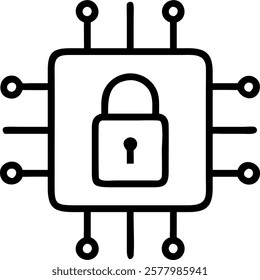 Close up of secure AI chip with encrypted circuits and copy space concept as A close up shot of a secure AI chip with encrypted circuits emphasizing the integration of artificial i