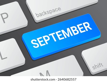 Close up September Button on Computer Keyboard with White Text for Calendar Date and Digital Interface Concept Illustration