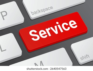 Close Up Service Button on Laptop or Computer Keyboard for Customer Support, Online Assistance, User Help, and Technology 3D Illustration