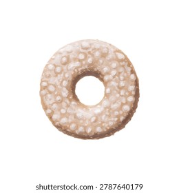 Close up of sesame covered glazed donut with hole