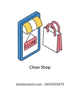 Cerrar Tienda Icono de estilo isométrico. Símbolo sobre fondo blanco EPS 10 Archivo 