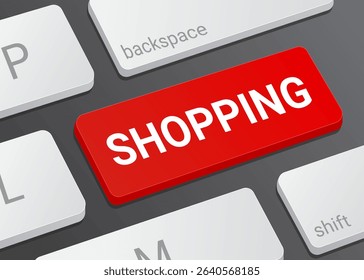 Close up Shopping Button on Computer Keyboard with White Text for Online Shopping Ecommerce Marketing and Website Interface Illustration