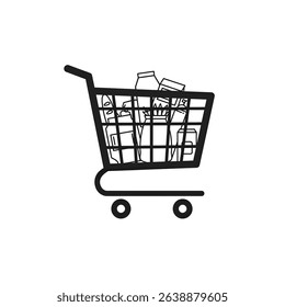 Close Up Shopping Cart Filled with Groceries Retail Consumerism Abundance