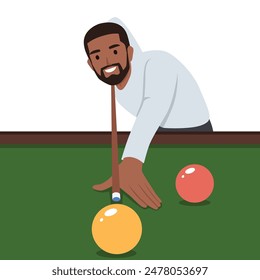 Close up shot of a man playing billiard. Flat vector illustration isolated on white background