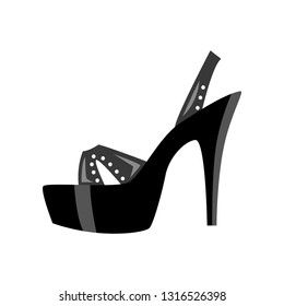 Close up side view of erotic high-heeled shoe for role playing, pole strip dance isolated on white background.