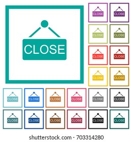 Close sign flat color icons with quadrant frames on white background