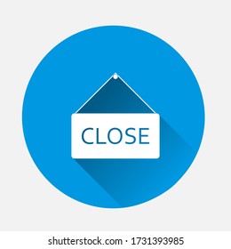 Close sign vector icon on blue background. Flat image with long shadow.