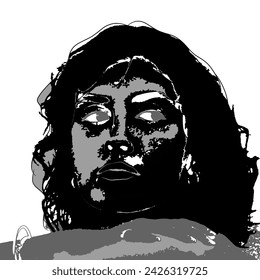 close up silhouette, black shadows form a woman's face on a white background