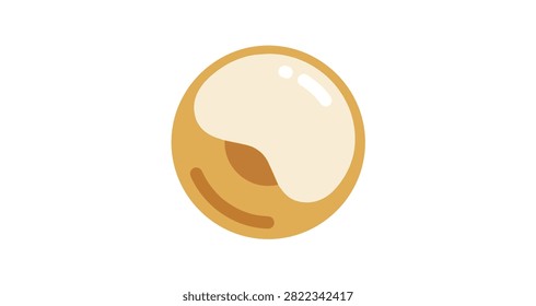 close up of a single round wooden bead with beige brown color and glossy cream highlight on smooth surface isolated on white background