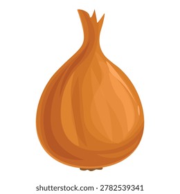 Close up of a single, whole yellow onion, highlighting its papery skin, root, and layered structure