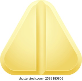 Close up of a single yellow triangular pill with a break line down the center, lying flat on a white background, creating a simple yet effective representation of medication and healthcare