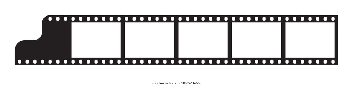 Close up six frames of classical 35 mm film strip end edge isolated on white background