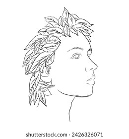 close up sketch of a beautiful woman with a crown of leaves on her head