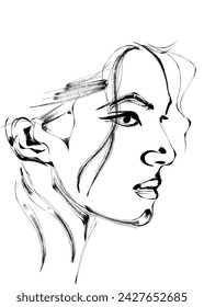 close up sketch of a woman's face from the side on a white background