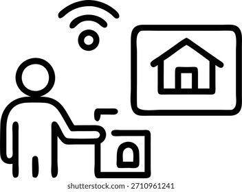 Primer plano de un panel de control inteligente del hogar que es operado por un adulto joven y su concepto de vecino anciano como Macro vista de un panel de control inteligente avanzado del hogar como un adulto joven y vecino anciano administran las Configuraciones del hogar juntos enfatizando la cooperación futurista. en Foto Stock Concepto, espacio de copia para publicidad o Anuncio con Foto Realista como detalle de alta calidad --ar 7:2