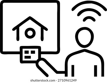 Close-up de um painel de controle de casa inteligente operado por um jovem adulto e seu vizinho idoso conceito como exibição Macro de um painel de controle avançado de casa inteligente como um jovem adulto e vizinho idoso gerenciar configurações de casa juntos enfatizando a cooperação futurista. em Photo Stock Concept , copie espaço para anúncio ou banner com Photo Realistic como detalhes de alta qualidade —ar 7:2