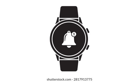 Close up of a smartwatch showing a bell notification icon on the screen