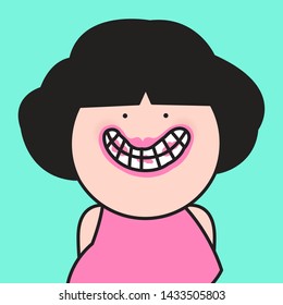 Close Up Smiling Girl With Lipstick On Mouth And Teeth Concept Card Character illustration