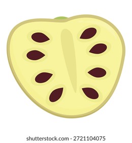 Close de um fruto de sopo cortado ao meio, revelando sua polpa suculenta, sementes escuras e casca texturizada