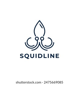 Cierre el logotipo de la línea del calamar en un fondo blanco. Perfecto para logotipos de restaurantes de mariscos, campañas de conservación marina o marcas relacionadas con el océano.
