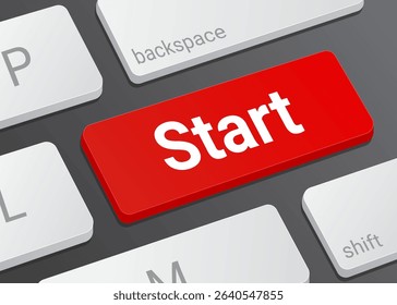 Close Up Start Button on Laptop or Computer Keyboard for System Activation, Process Initiation, User Interface, and Technology 3D Illustration