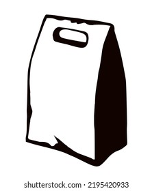 Close up store view small seal good chip flour grain spice eat grocery board kraft sack case white label text space. Outline black hand drawn big cargo logo design art doodle line cartoon print style