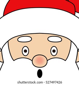 Close up of surprised Santa Claus. For Christmas greeting cards, invites, party decorations, stickers, tags. Christmas vector illustration. 