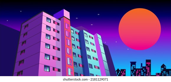 close up synthwave city scape retro futurisctic wallpaper vector vaporwave