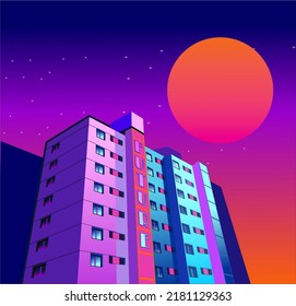 Close Up Synthwave City Scape Retro Futurisctic Wallpaper Vector Vaporwave