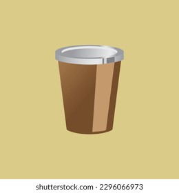 Cierre el té o el café de salida con tapón blanco y soporte para taza marrón. Aislado sobre un fondo de color beige. Ilustración vectorial