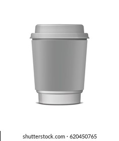 Close up take-out disposable paper cup Isolated on white background. Vector take away coffee packaging templates and design elements for coffee shops, fast food restaurant.
