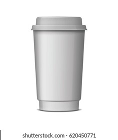 Close up take-out disposable paper cup Isolated on white background. Vector take away coffee packaging templates and design elements for coffee shops, fast food restaurant.
