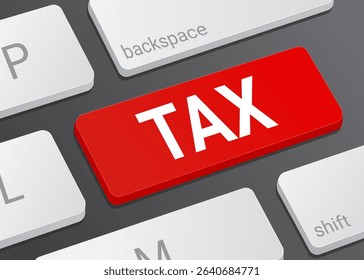 Close up Tax Button on Computer Keyboard with White Text for Finance Accounting Business and Digital Interface Concept Illustration