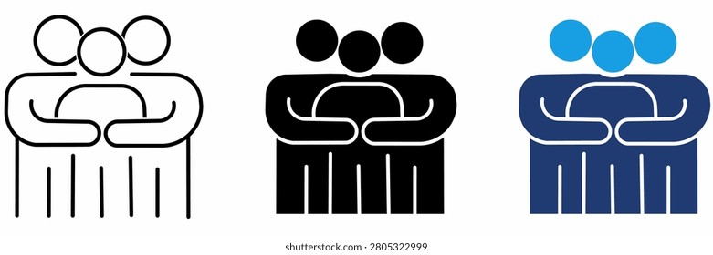 Close Team Building and Partnership Alliance icon set. Featuring Solidarity, Absolute trust, Team bonding, Group hug, and Combined effort icons.