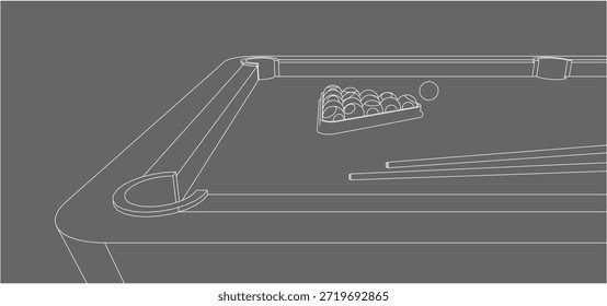 Close Up Dibujo técnico del montaje del bolsillo y del carril de la mesa de billar