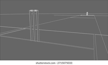 Close Up Technical Drawing of Cricket Pitch with Wicket Stumps