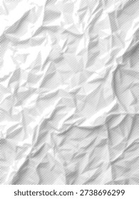 Close up texture background of severely crumpled white paper surface