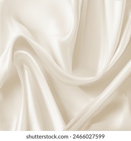 Close up texture Smooth drapery background.Cream color satin silk luxury material cloth background.Vector 3D illustration