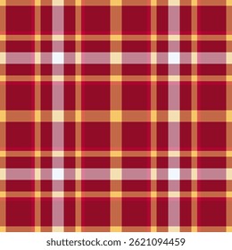 Cierre de textura tartán de Vector, tela de fondo a cuadros de los años 40. Vibrante patrón textil sin costuras a prueba de paleta de colores rojo y naranja.