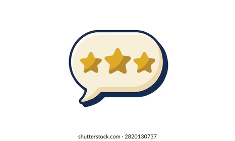 Close up of three gold star ratings inside speech bubble representing customer feedback or online reviews in digital context