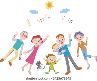 A close three-generation family singing together