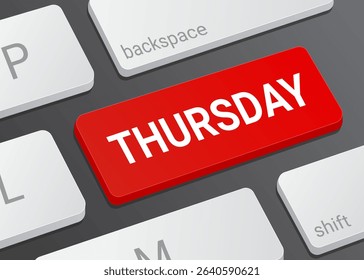 Close Up Thursday Button on Laptop or Computer Keyboard for Calendar Scheduling, Weekly Planner, Date Selection, Reminder, and 3D Interface Illustration