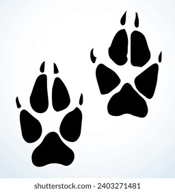 Close up top detail macro view flat feline lion kitty stamp element set white paper mud text space backdrop. Black line hand drawn hunt zoo vet bear pictogram sketch retro web art doodle contour style