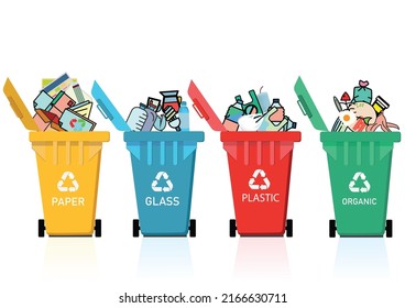 Close up  trash full the recycling bin.Pollution problem,Environment,save world.Vector Care recycling management and save world design.