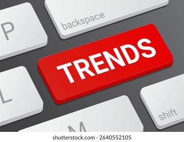 Close Up Trends Button on Laptop or Computer Keyboard for Market Analysis, Online Insights, Fashion and Digital Growth Concept 3D Illustration