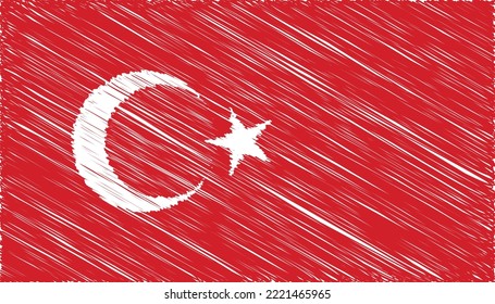 Close up Turkey national flag with scribble effect vector illustration